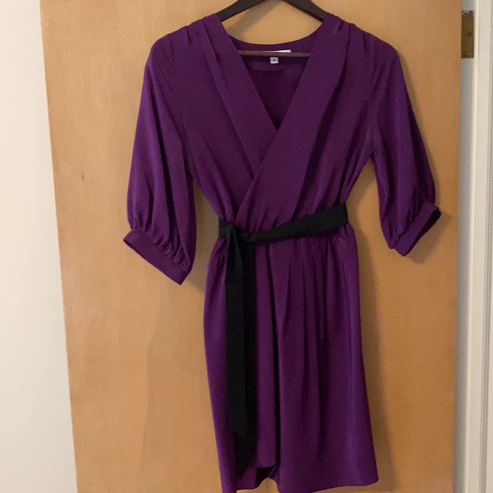 Amanda Uprichard eggplant short wrap dress.